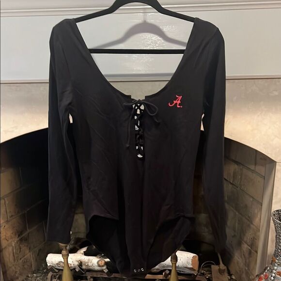 Victoria’s Secret PINK Collegiate Collection Black Lace-Up W Bodysuit Size large - Picture 1 of 9